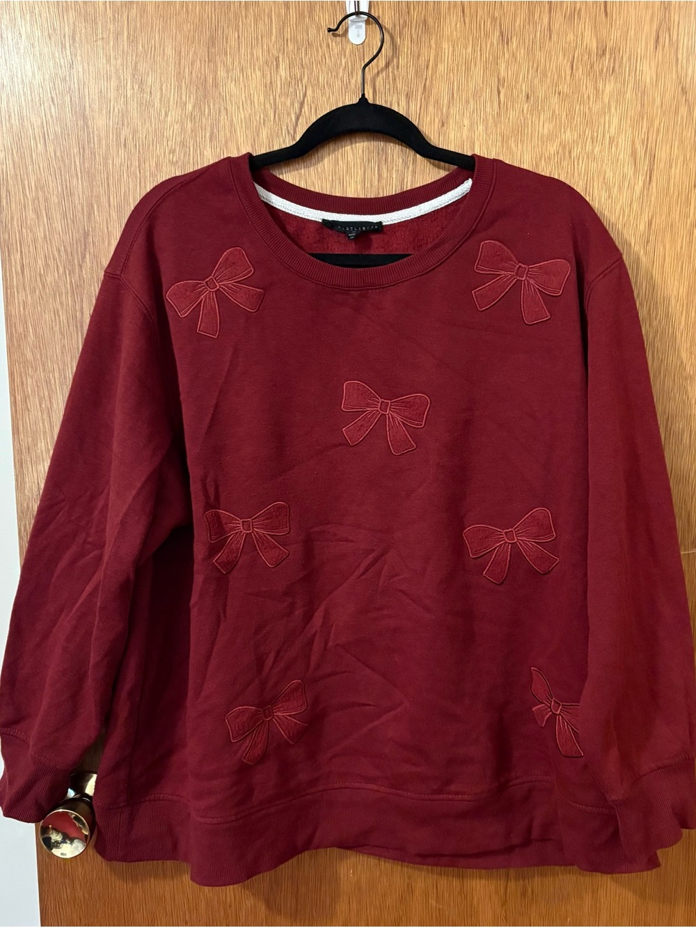 Jane and Delancey Burgundy Bow Appliqué Crewneck Sweatshirt